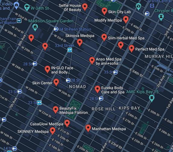 Botox Marketing competition map showing density of medical spas