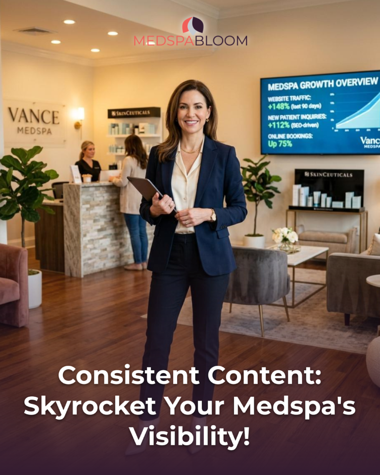 Professional woman in a navy suit holding a clipboard stands in a MedSpa lobby with a growth-chart screen in the background.](https://)